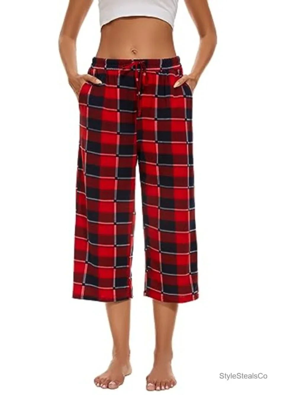 Capri Pajama Pants with Pockets Drawstring Lounge Bottoms 2 Pack
